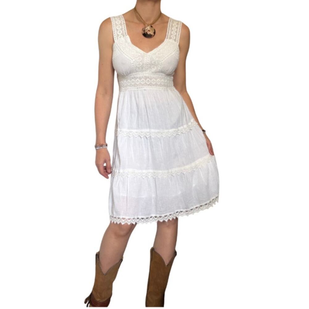 White Cotton Lace Boho Cottagecore Sundress